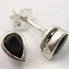 Solid Silver Black Onyx Tear-Drop Stud Earrings
