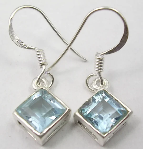 Solid Silver Blue Topaz Diamond Shaped Drop Earrings