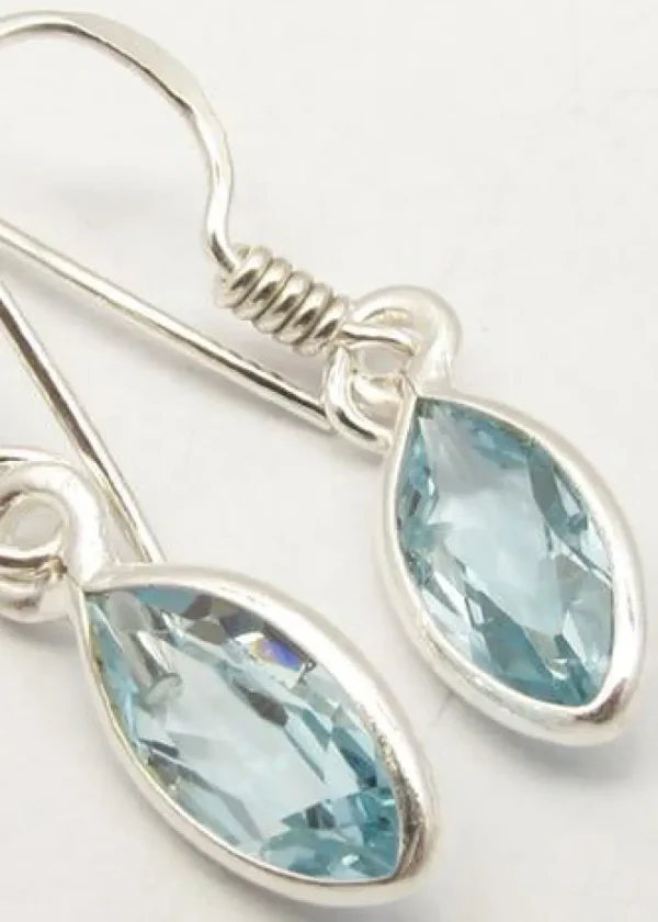 Solid Silver Blue Topaz Marquise Drop Earrings