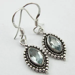 Solid Silver Blue Topaz Ornate Drop Earrings