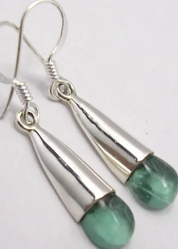 Solid Silver Cabochon Apatite Cone Drop Earrings