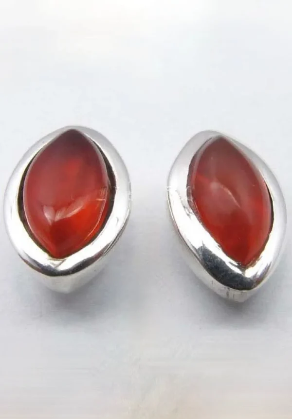 Solid Silver Carnelian Marquis Stud Earrings
