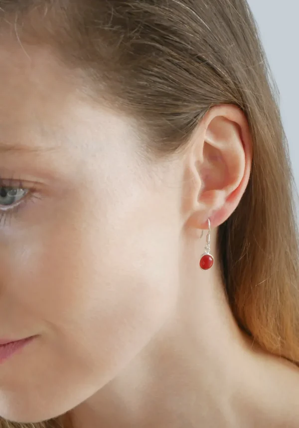 Solid Silver Carnelian Round Drop Earrings