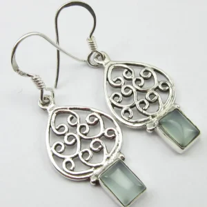 Solid Silver Chalcedony Moroccan Style Drop Earrings