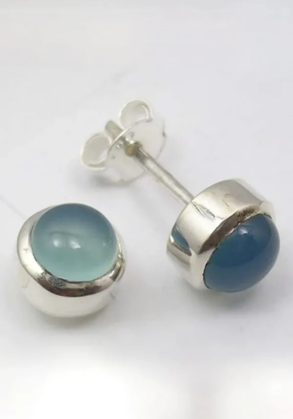 Solid Silver Chalcedony Stud Earrings
