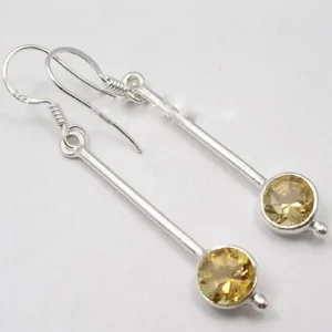 Solid Silver Citrine Long Drop Faceted Earrings