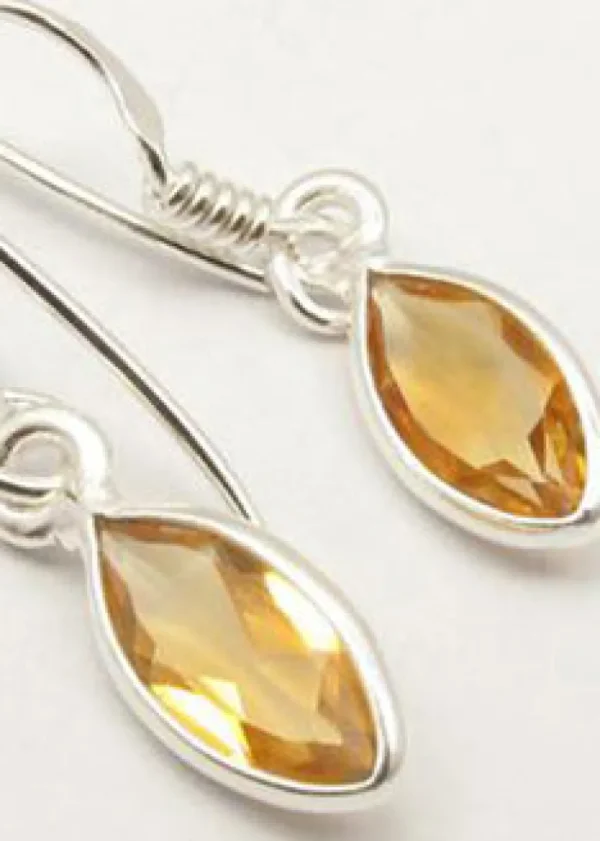 Solid Silver Citrine Marquise Drop Earrings