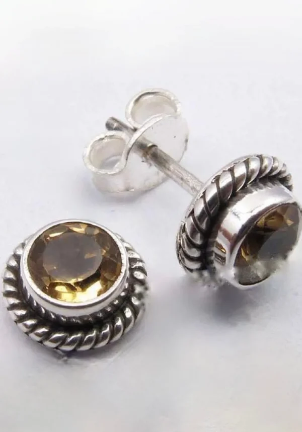 Solid Silver Citrine Rope Stud Earrings
