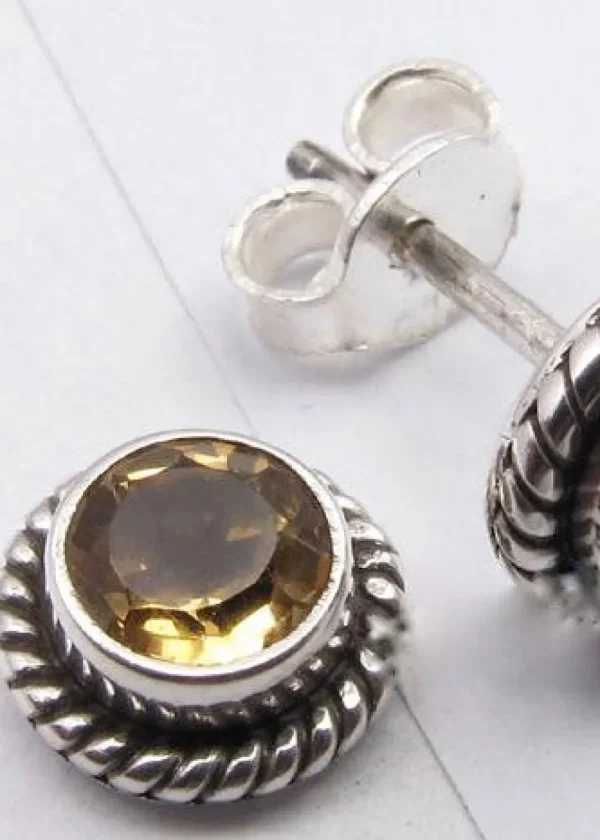 Solid Silver Citrine Rope Stud Earrings