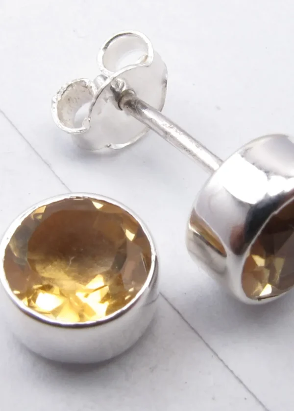 Solid Silver Citrine Round Stud Earrings