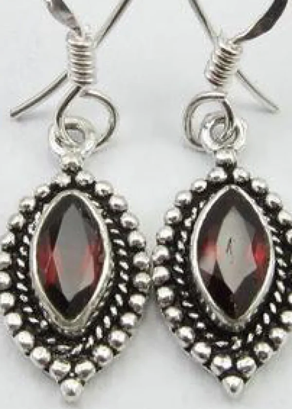 Solid Silver Garnet Ellipse Drop Earrings