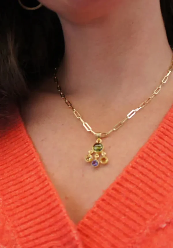 Solid Silver Garnet Gold Plated Multi-Gem Pendant