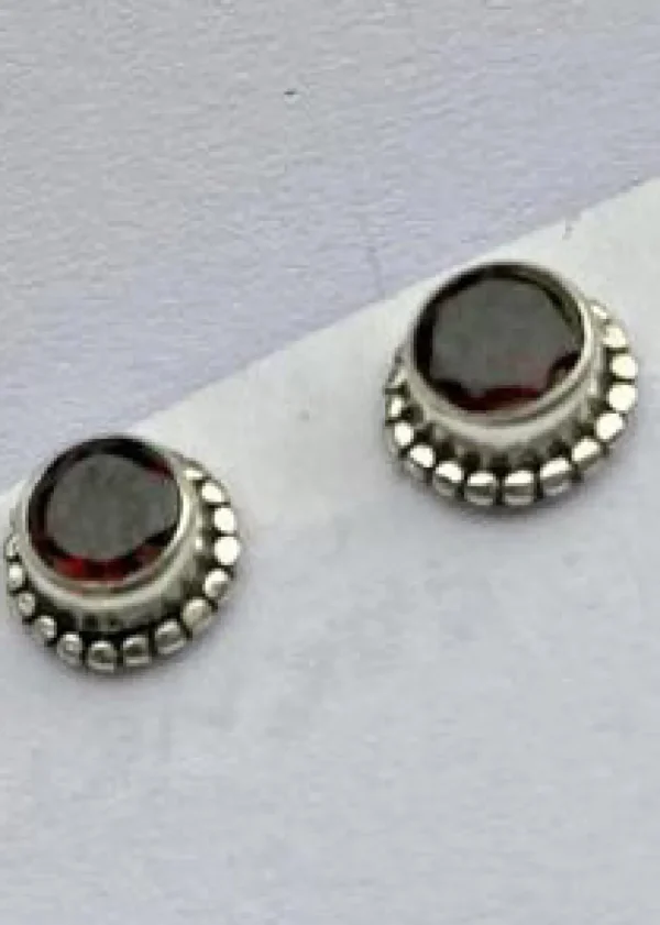 Solid Silver Garnet Rope Stud Earrings