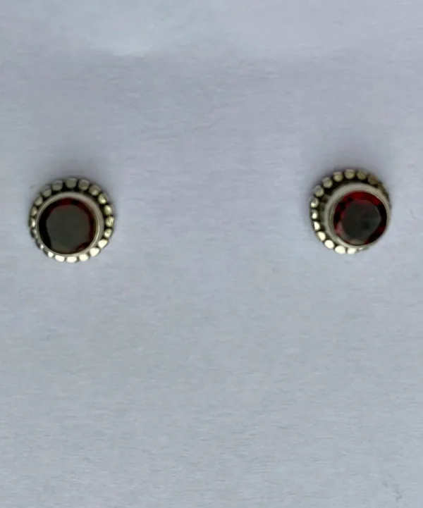Solid Silver Garnet Rope Stud Earrings