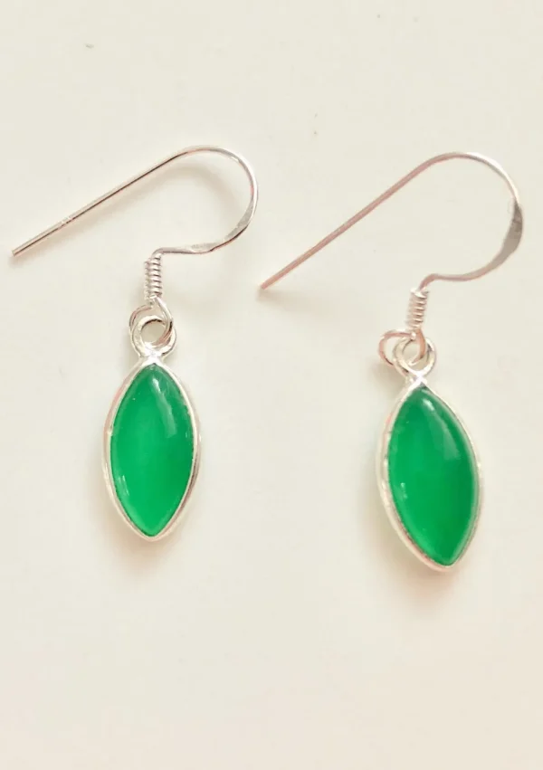 Solid Silver Green Onyx Marquise Drop Earrings