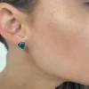 Solid Silver Green Onyx Stud Earrings with Triple Curve Frame