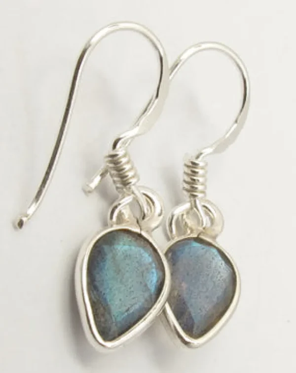 Solid Silver Labradorite Tear-drop Drop Earrings