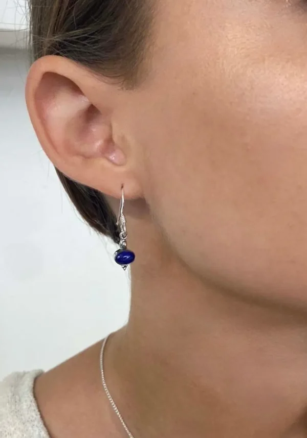 Solid Silver Lapis Lazuli Oval Cabachon Drop Earrings