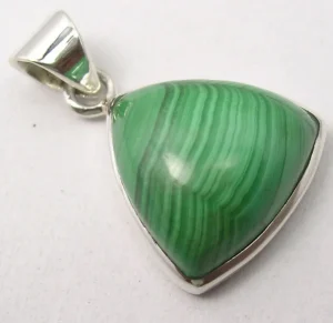 Solid Silver Malachite Triangular Pendant