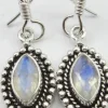 Solid Silver Rainbow Moonstone Ellipse Drop Earrings
