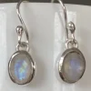 Solid Silver Rainbow Moonstone oval Drop Earrings