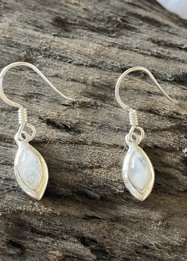 Solid Silver Rainbow Moonstone Double Framed Drop Earrings
