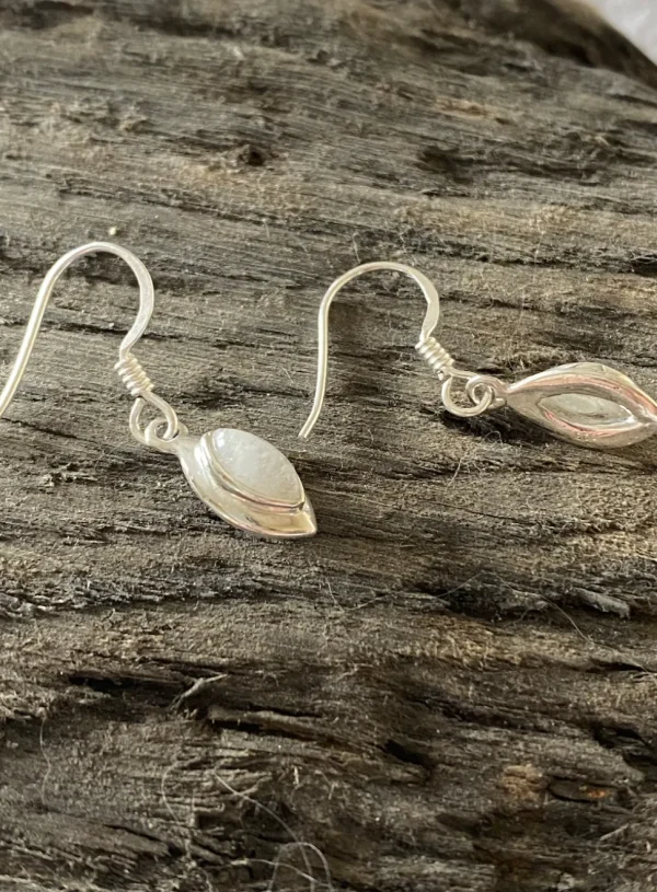 Solid Silver Rainbow Moonstone Double Framed Drop Earrings