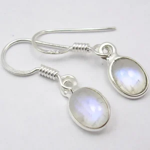 Solid Silver Rainbow Moonstone Oval Drop Earrings