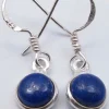 Solid Silver Round Drop Lapis Lazuli Earrings