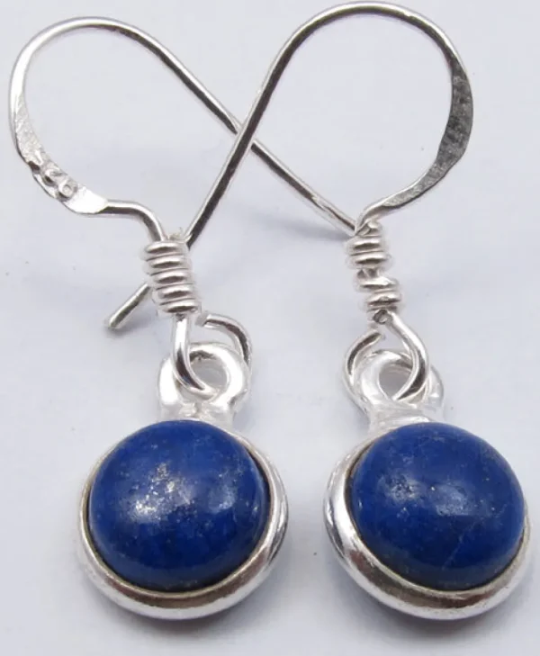 Solid Silver Round Drop Lapis Lazuli Earrings