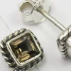 Solid Silver Smoky Quartz Square Stud Earrings