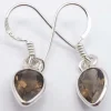 Solid Silver Smoky Quartz Tear-drop Drop Earrings