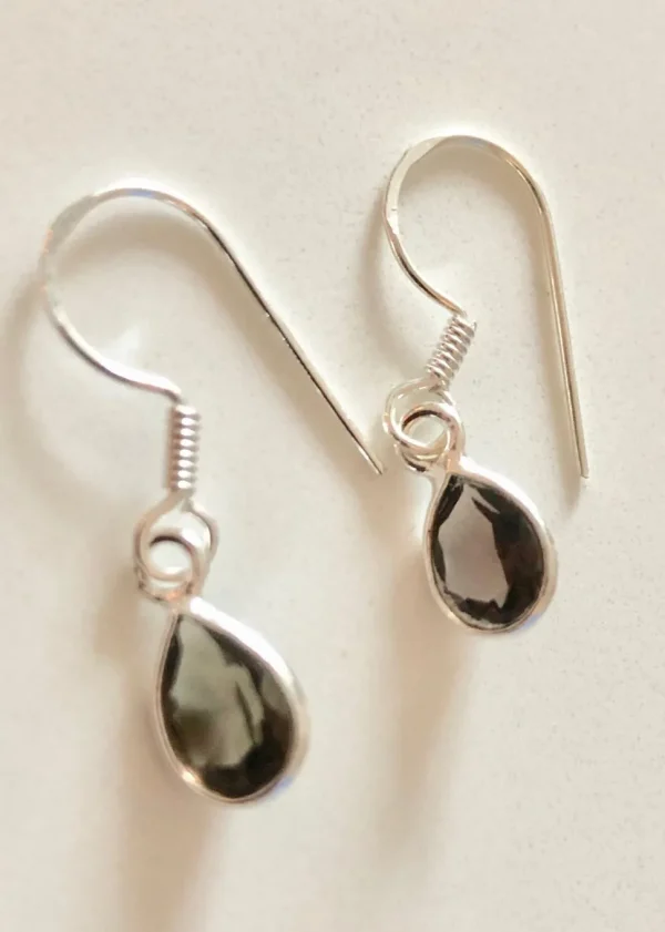 Solid Silver Smoky Quartz Tear Drop Earrings