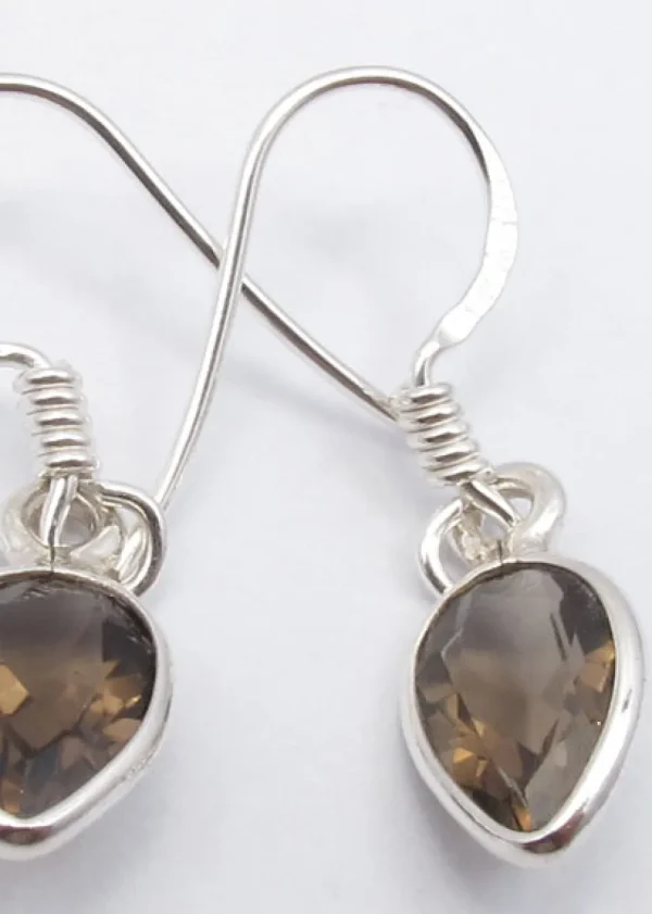 Solid Silver Smoky Quartz Tear-drop Drop Earrings