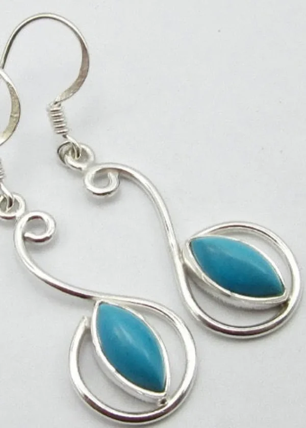 Solid Silver Turquoise Scroll Drop Earrings