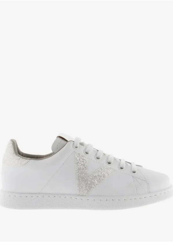 Tennis Leather & Glitter Swirl Trainers in White