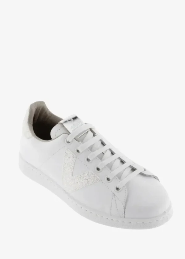 Tennis Leather & Glitter Swirl Trainers in White