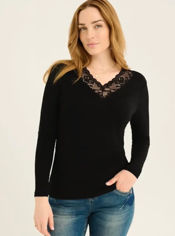 Trulla Long Sleeve Top in White & Black